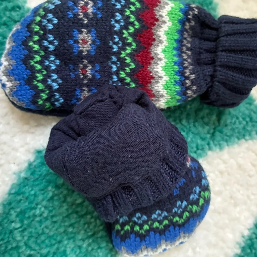 Janie and Jack Fair Isle Mittens (Navy/Green) Size 4-5
